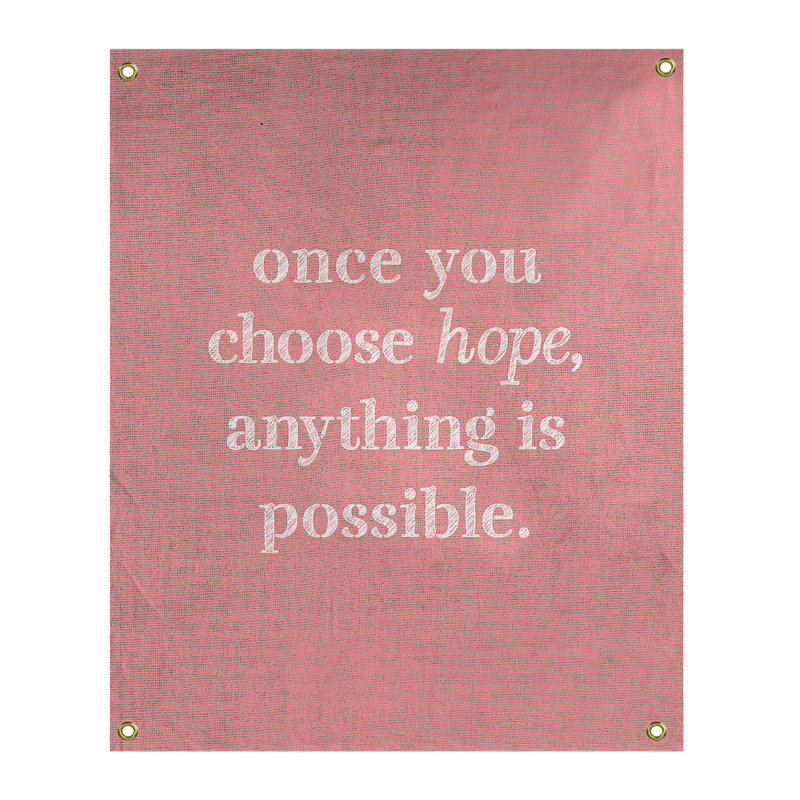 Tapisserie de polyester, citation en polyester, citation de l’espoir, H 59 pi x l 50 po, Rouge / Blanc