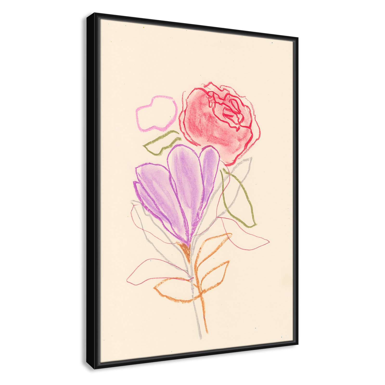 Simple Floral "Simple Floral III" Print, Black Floater Framed Canvas, No Mat, 37.5" H x 25.5" W x 2" D