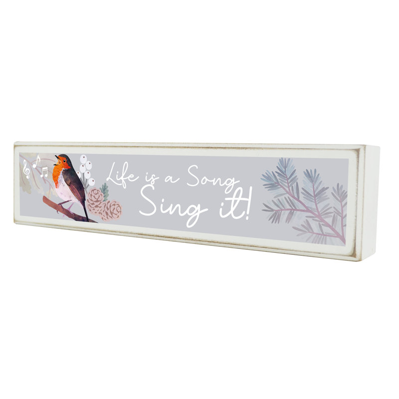 Ariella Life Is a Song Festive Robin Christmas Wooden Long Sign Letter Block
