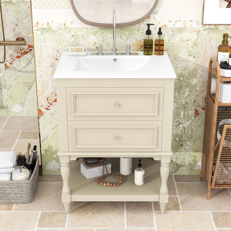 Meuble-lavabo 24 po avec lavabo, tablette et tiroirs 24 po, Beige