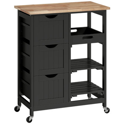 67 cm W Solid Wood Top Kitchen Cart