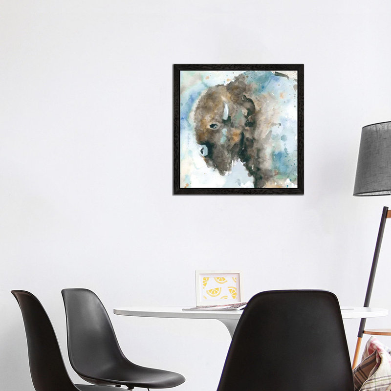 Buffalo On Blue by Carol Robinson - Floater Frame Painting on Canvas, 66.04 cm H x 66.04 cm W, Black