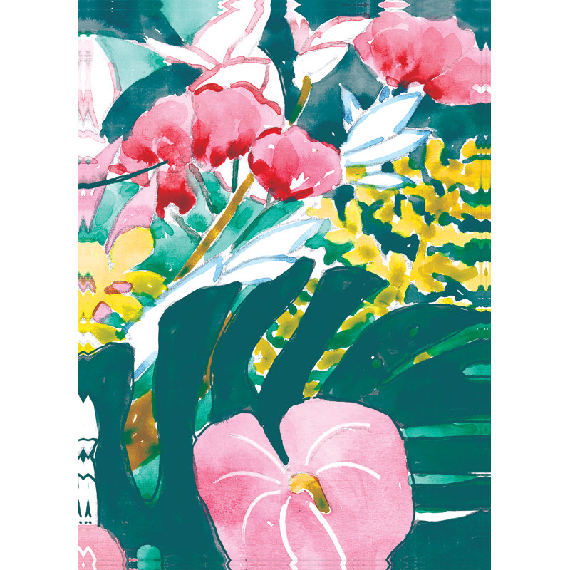 Tropical Floral Pattern - Painting Print, 46cm H x 30cm W, Black Floater Framed