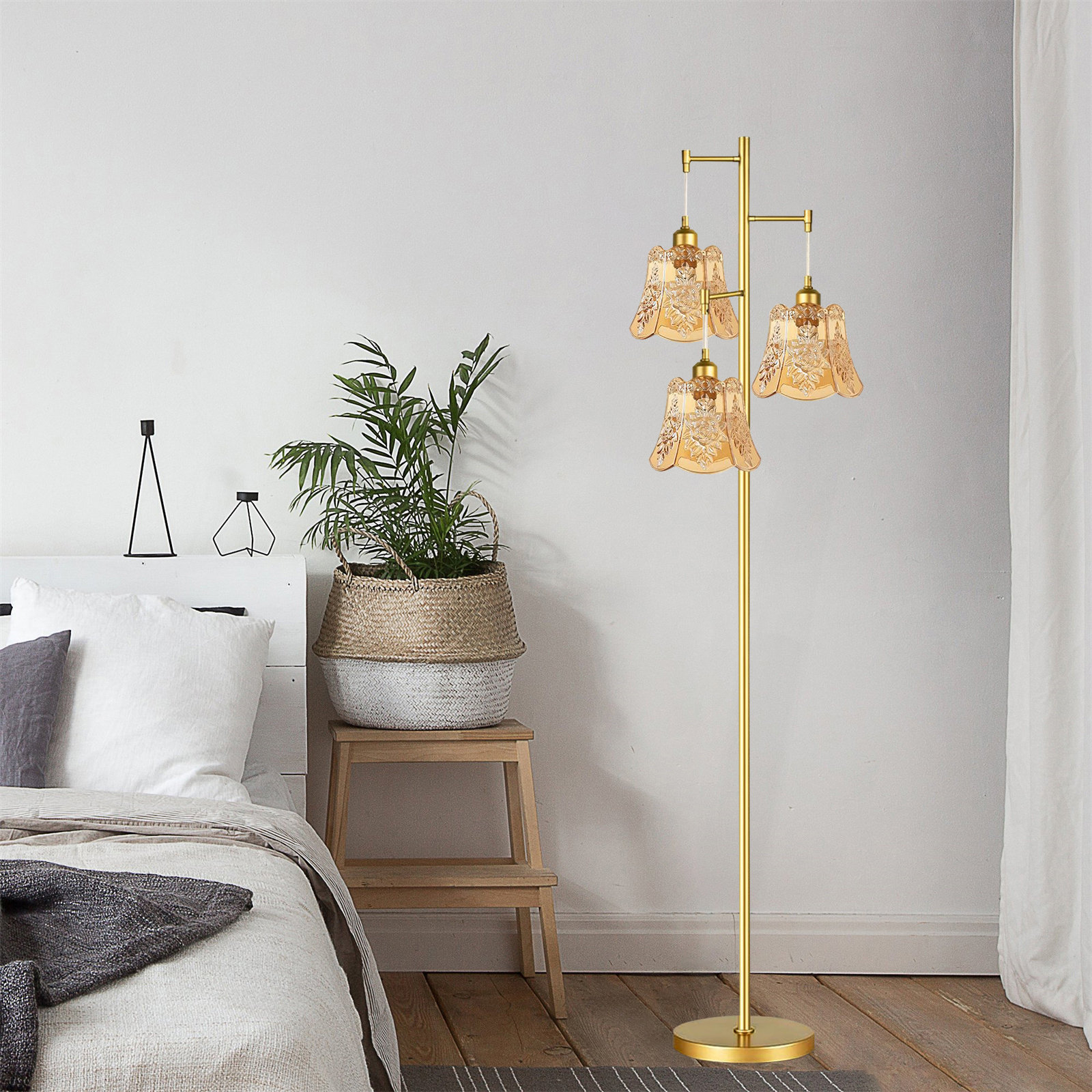 Rosdorf Park Mid-Century Modern Brass Tree Floor Lamp - 3-Light ...