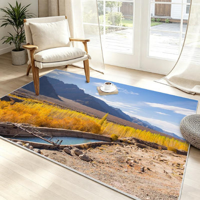 Clear Machine Washable,Beautiful Landscape Autumn and River Indoor Area Rug