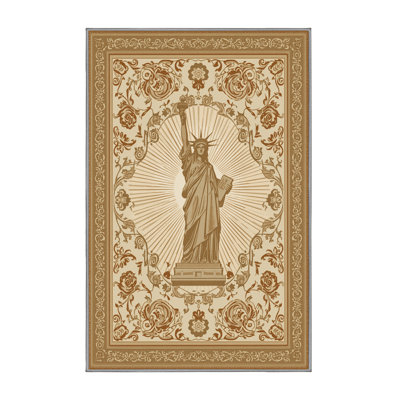 Soft Plush Collier Statue Of Liberty Classic Oriental Area Rug in Brown – Gray Binding