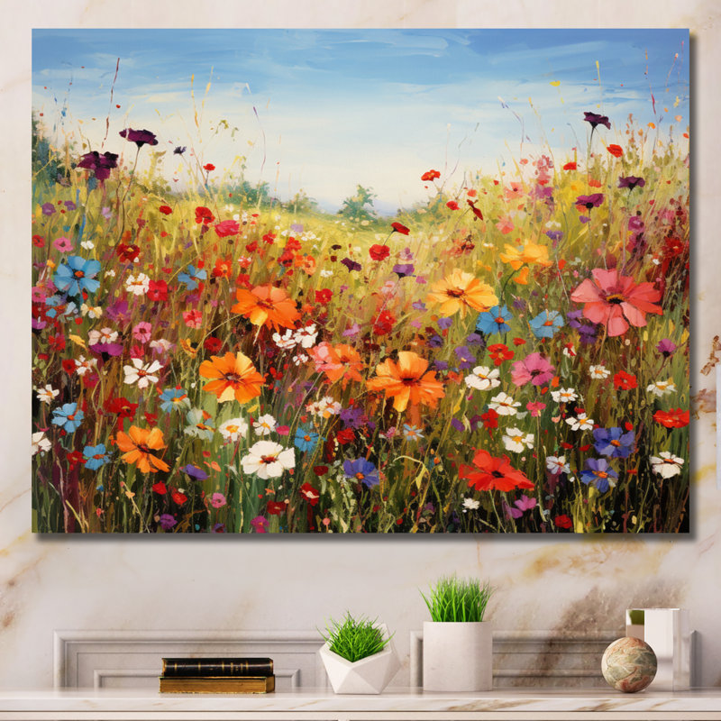 Fleurs colorées de prairies colorées I, reproduction d'art sur toile, Sans cadre, H 24 po x l 32 po, Toile tendue