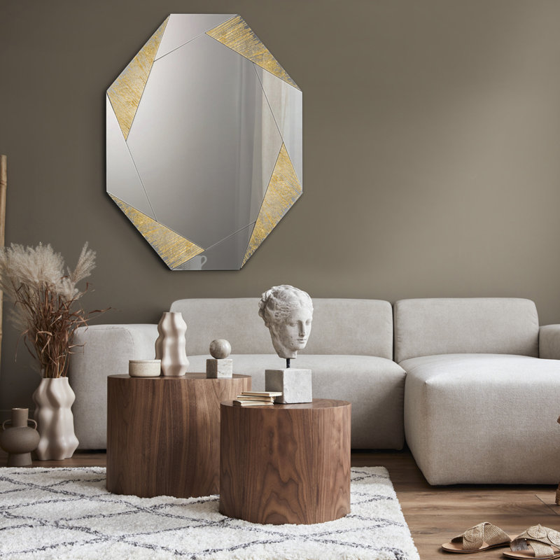 Hexagon Wall Mounted Accent Mirror, Gold