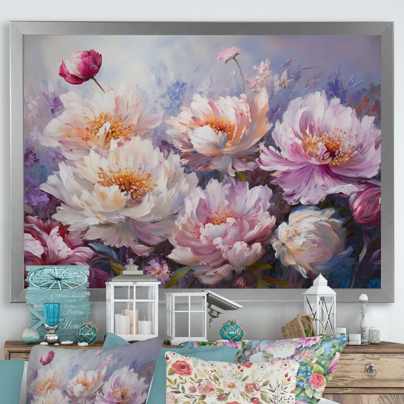 «Pink Peony», impression sur toile, H 30 po x l 40 po x P 1,5 po, Cadre simple argenté