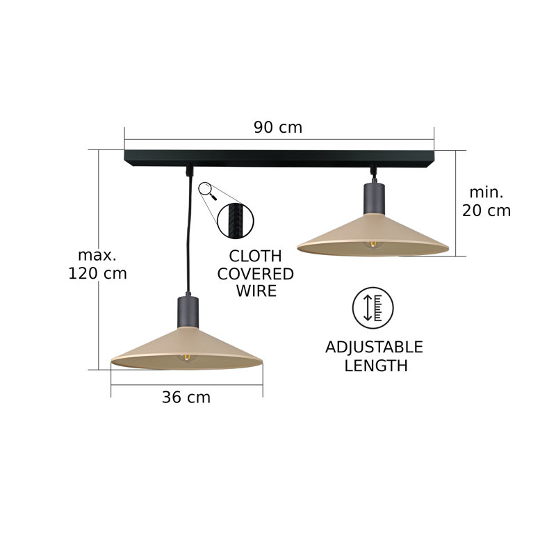 2 - Light Matte Black Dome Pendant, Black/Latte