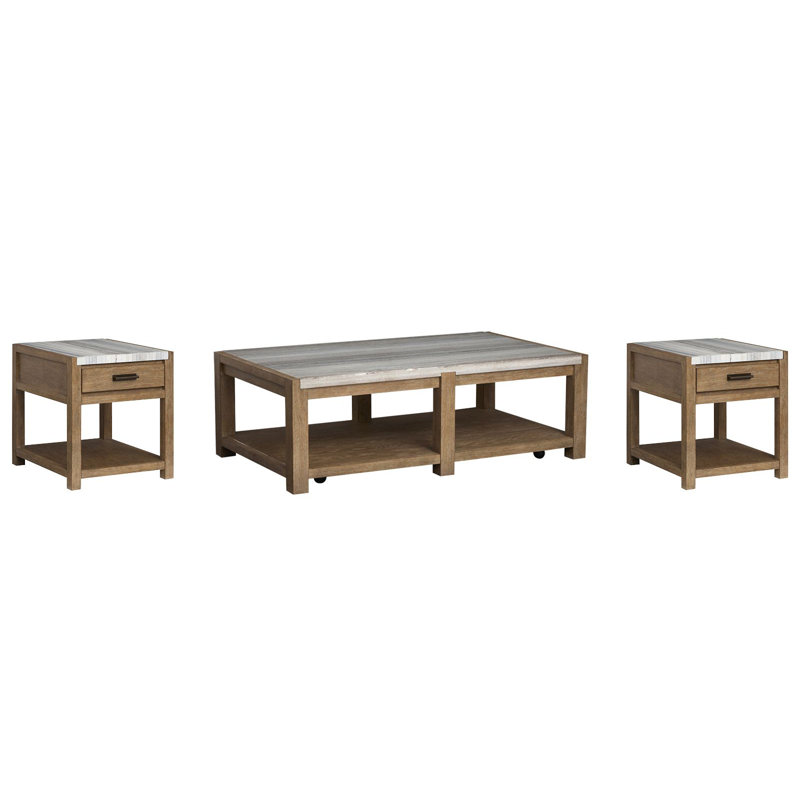 Rectangular Caster Cocktail Table With 2 End Table, 3 Pieces: Coffee Table, 2 End Tables