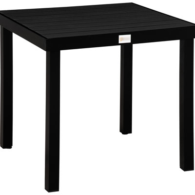 Table de salle à manger carrée pour l'extérieur pour 4 personnes - grain de bois imperméable, pieds de jardin en aluminium robustes, noir, imperméable