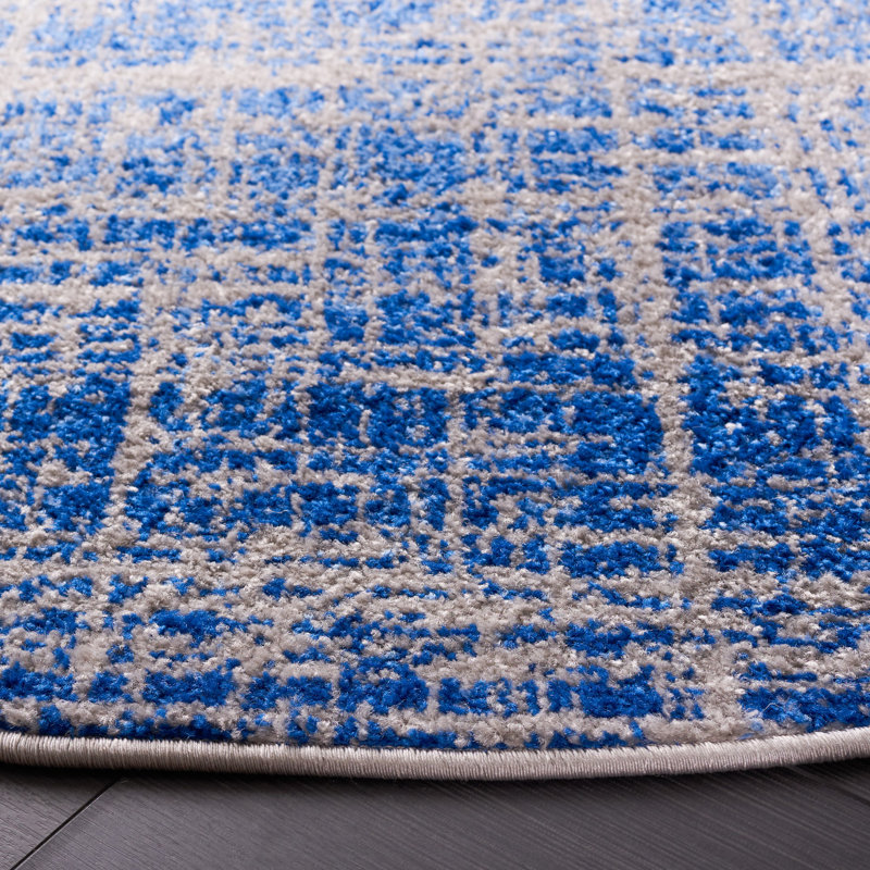 Riebe Abstract Blue/Silver Area Rug, Round 4'