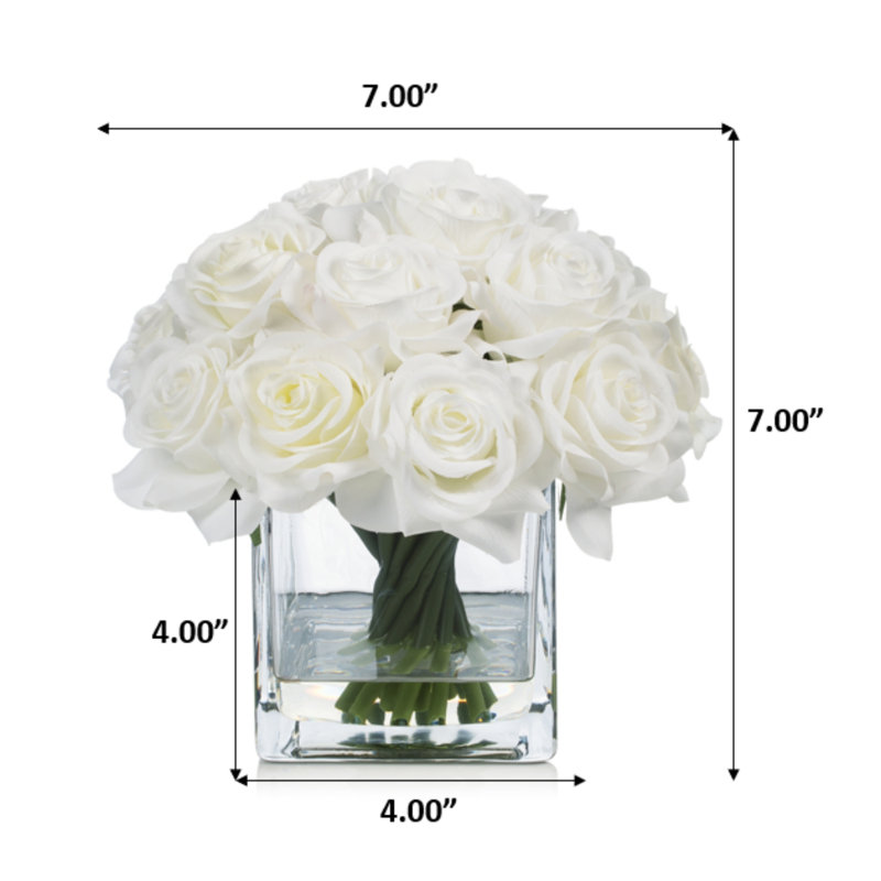 Silk Rose Arrangement in Vase, White