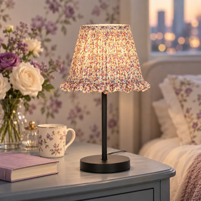 1-Light Pink Cottage Ditsy Floral Dimmable Pleated Table Lamp 