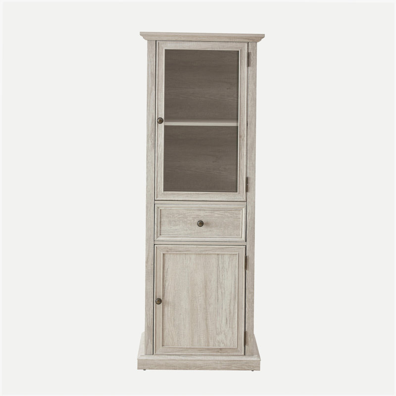 Tall Storage Cabinet, Freestanding Cabinet with Glass Door and Shelves, Sideboard cabinet, Cabinet with Drawer for Living Room, Kitchen, Dining Room, Office, White
