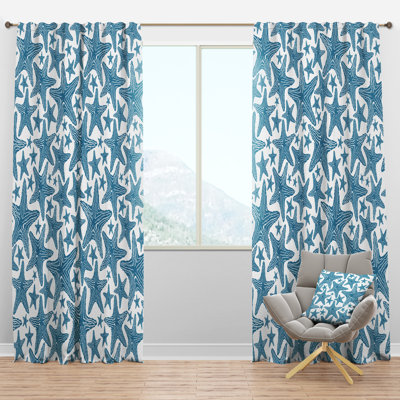 Motif d'étoile de mer bleue - Rideau nautique - Velours obscurcissant - 1 panneau