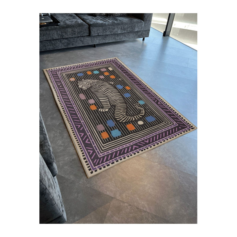 Tapis décoratif moderne mauve à motif de tigre, Sous-tapis carré 3 pi 3 po inclus