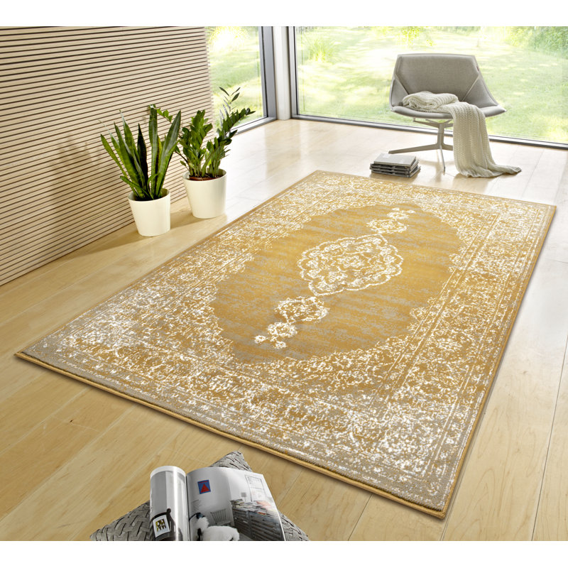 Designer velor rug, Mridional Mustard, Rectangular 80 x 150cm