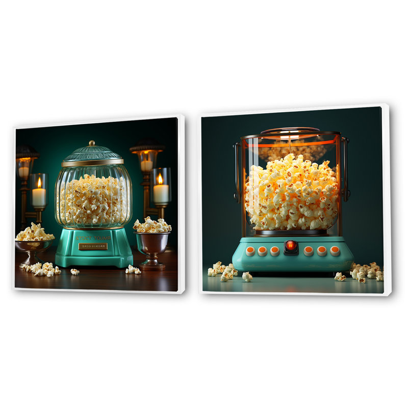 Éclat rétro Popcorn Embrace - ensemble de collage popcorn carré de 2, Cadre flottant blanc, H 30 po x l 61 po