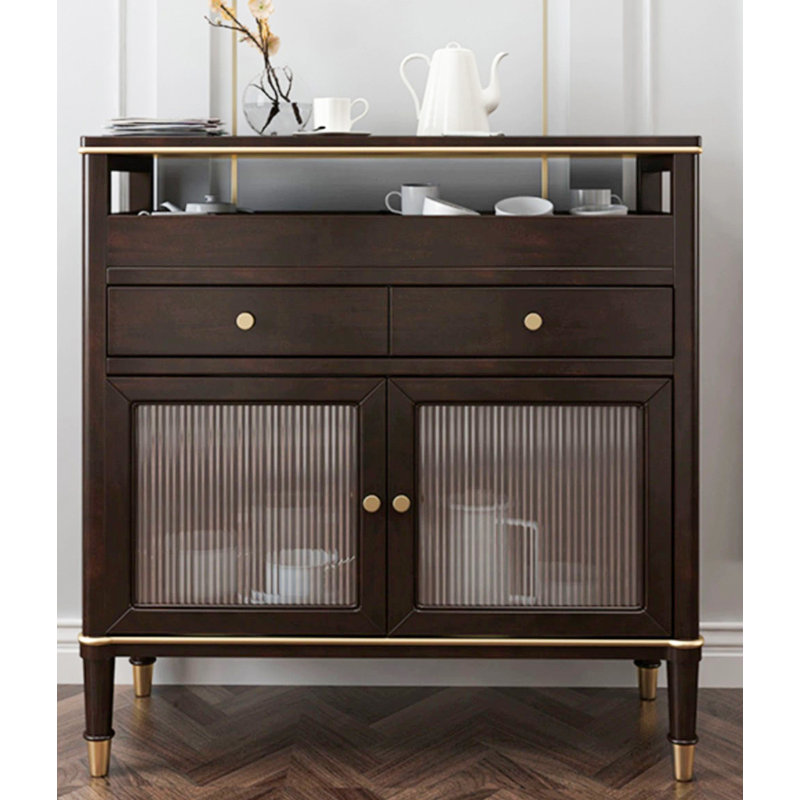 Armoire d'appoint légère en bois de hêtre et en verre, H 37,4 po x l 33,4 po x P 15,7 po, Noir