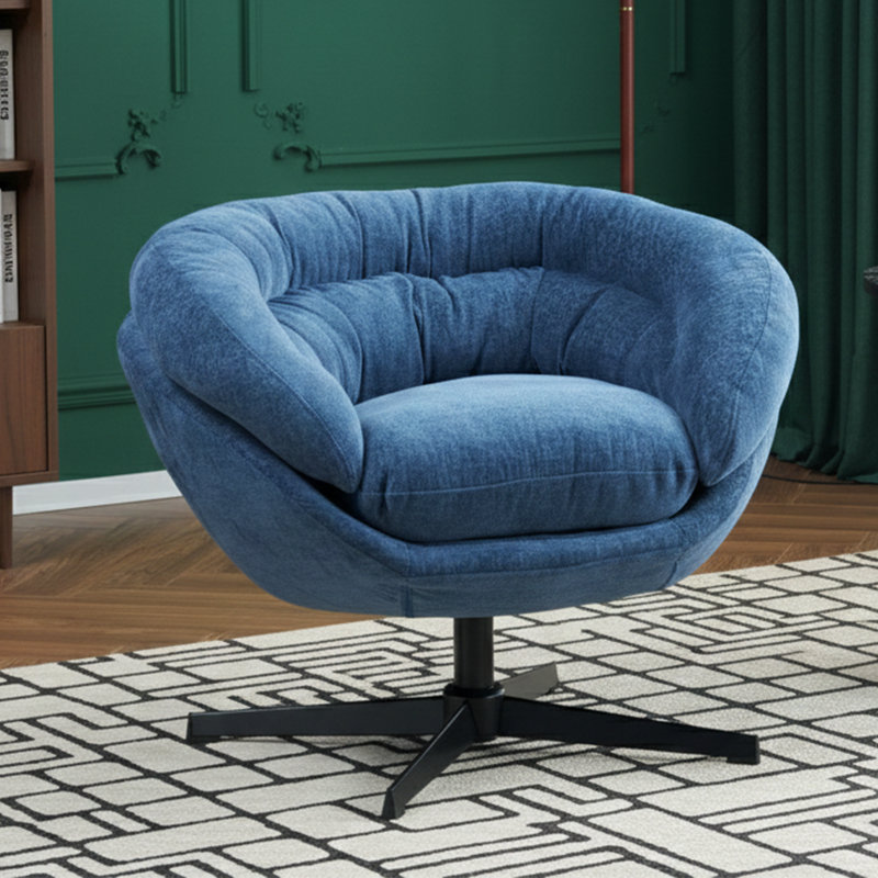 Fauteuil d'appoint pivotant en chenille moderne l 33 po avec coussins amovibles et base en métal noir beige, Bleu