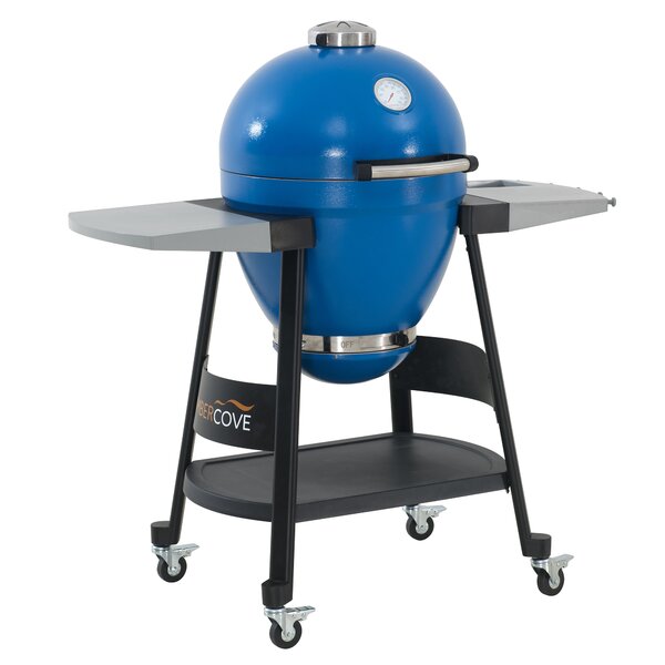 AmberCove 20 Inch Outdoor BBQ Portable Kamado Charcoal Grill with Smoker,  Stainless Steel Removable Grate, and Four 2.5-Inch Lockable Universal Wheels