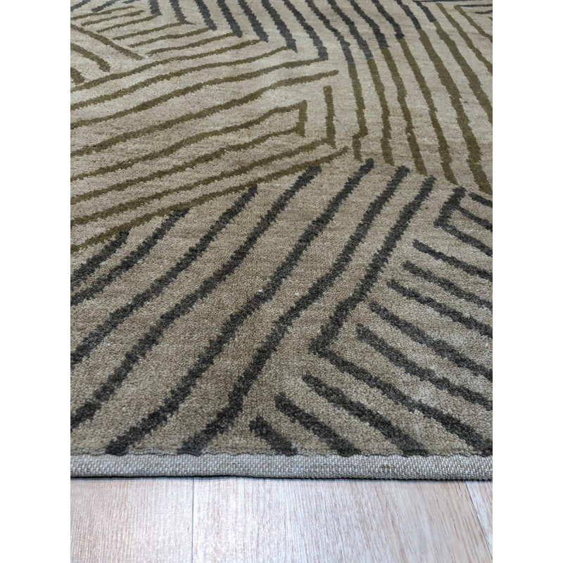 Tapis beige noué à la main Ahungwa, Rectangulaire 8 pi x 10 pi