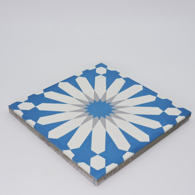 Alhambra 8" x 8" Cement Singular Wall and Floor Tile, Blue/White