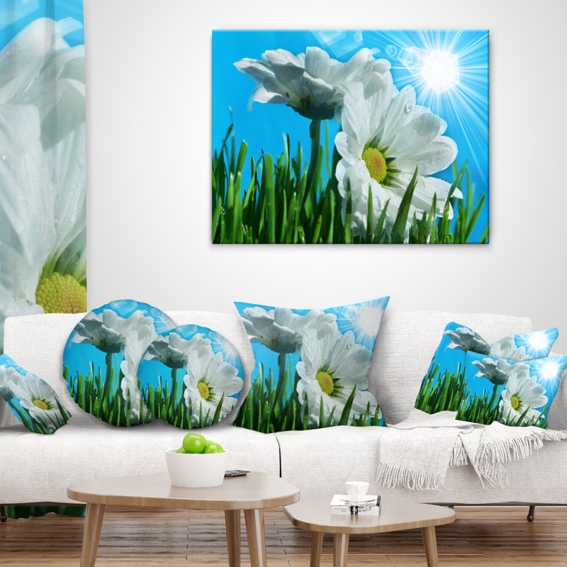 Magnifique chamomiles floral dans un coussin de soleil vif, 16 po x 1 po, Coussin décoratif