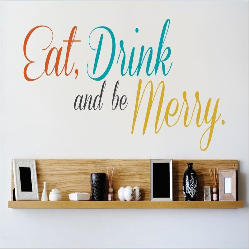 Décalcomanie murale manger, boisson et be merry, H 12 po x l 30 po x P 0,16 po, Orange / bleu sarcelle