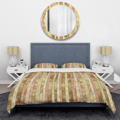 Beige Gold Glam Sparkling Stripes II - Glam Duvet Cover Set