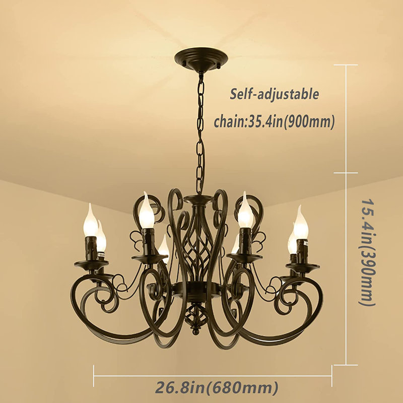 Lustre en fer 8 lumières de style bougie Dirksen, Noir
