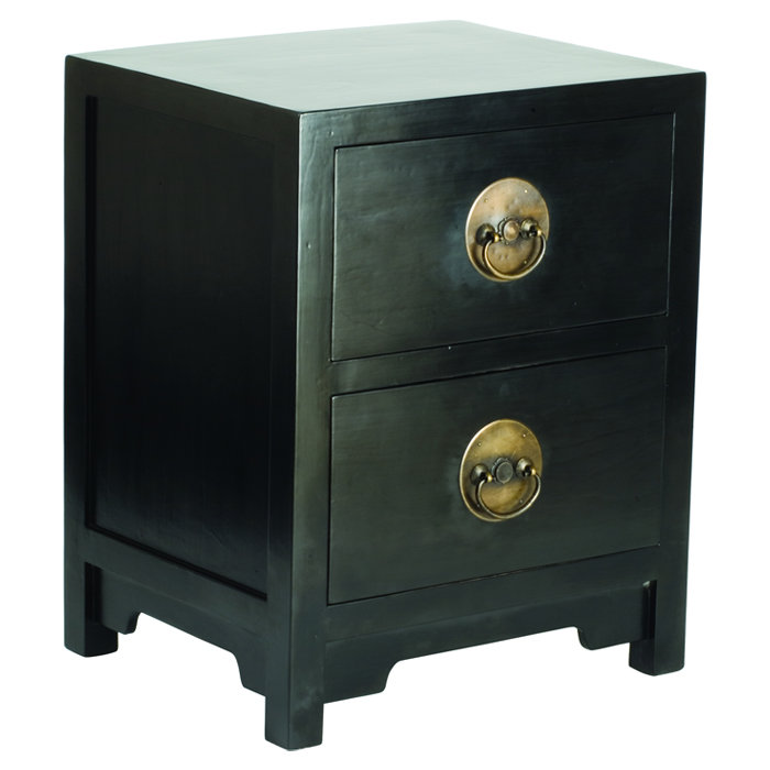 Hangzhou 48cm W Solid Wood Bedside Table, Black Lacquer