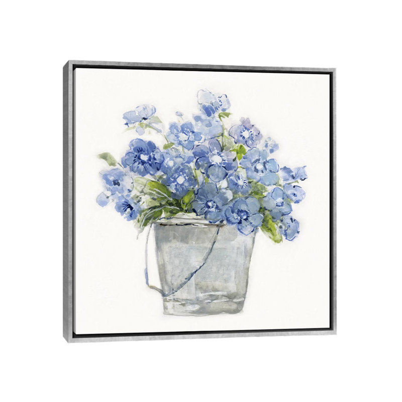 «Blue Belles II» par Sally Swatland - reproduction d'art, H 26 po x l 26 po x P 1,5 po, Silver Framed, Pas de tapis