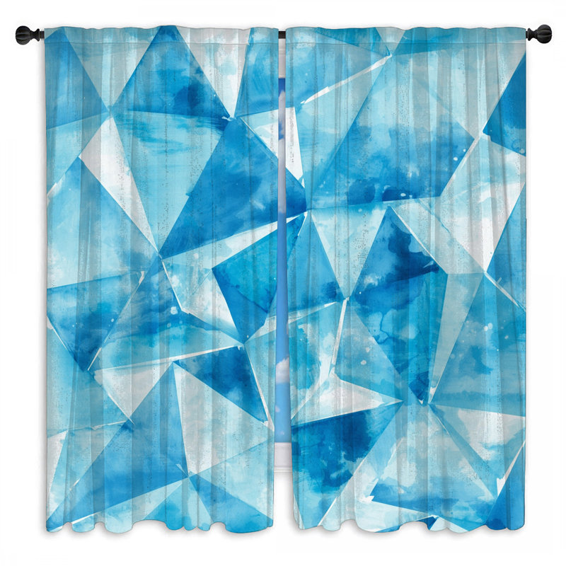 Rideaux de fenêtre géométriques bleus triangulaires transparents et obscurcissants - 2 panneaux, 20 po x 50 po - 2 panneaux
