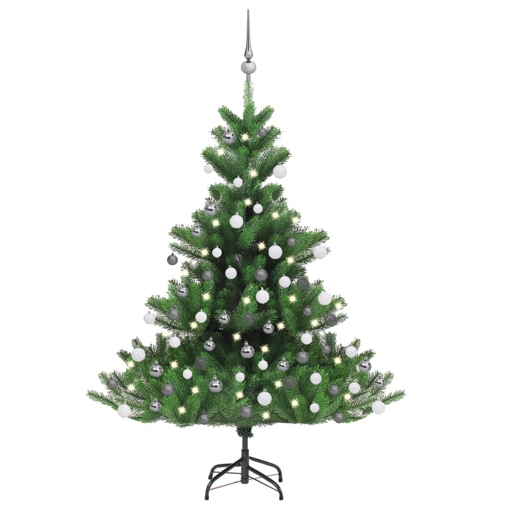 Künstlicher Weihnachtsbaum 210 cm Grün mit 300 LED-Leuchten, Kugeln und Ständer