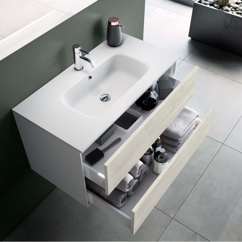 Abirad Vanity & Mirror Set, Light Wood