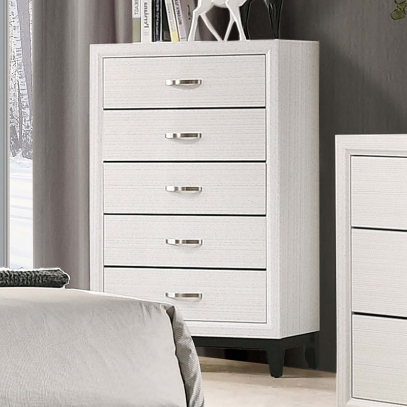 Contemporary Style 1pc Chest Modern Look Two Tone Design Wooden Legs Nickel Bar Pulls White Finish Bedroom Furniture, White 
