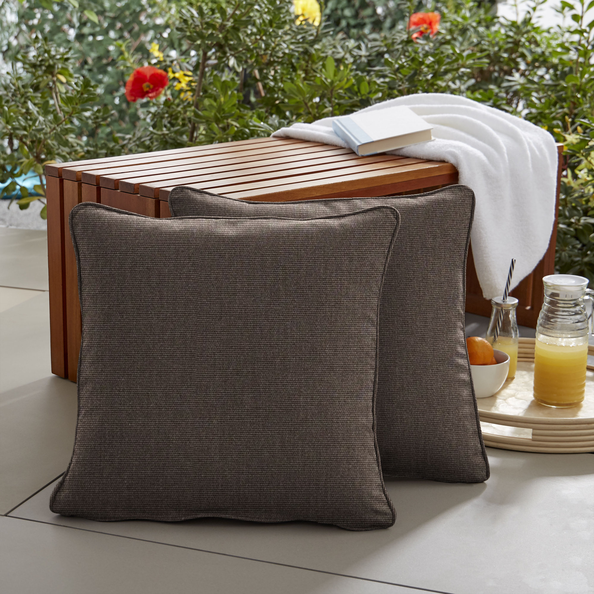 Tinsley Sunbrella® Indoor/Outdoor Throw Pillow, Dark Brown, 22" x 22"