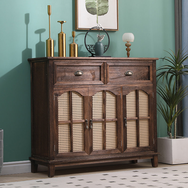 Console rectangulaire en bois massif noyer foncé, Noyer foncé