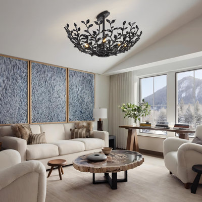 6 - Light Modern Farmhouse Black Semi-flush Mount Ceiling Light For Entryway