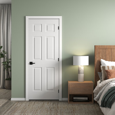 30”X80" Left Hand Prehung Interior Door with Knock Down Jamb Kit & Matte Black Hinges, 6-Panel Hollow Core Interior Slab Door with Bore & Hinge Cutout For Bathroom, Pantry, Laundry Interior Door