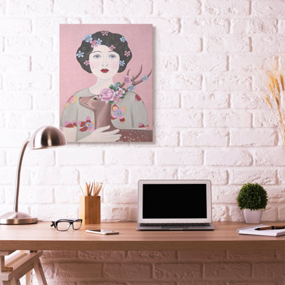 « femme et cerf rose animal » par catherine b-reproduction d’art