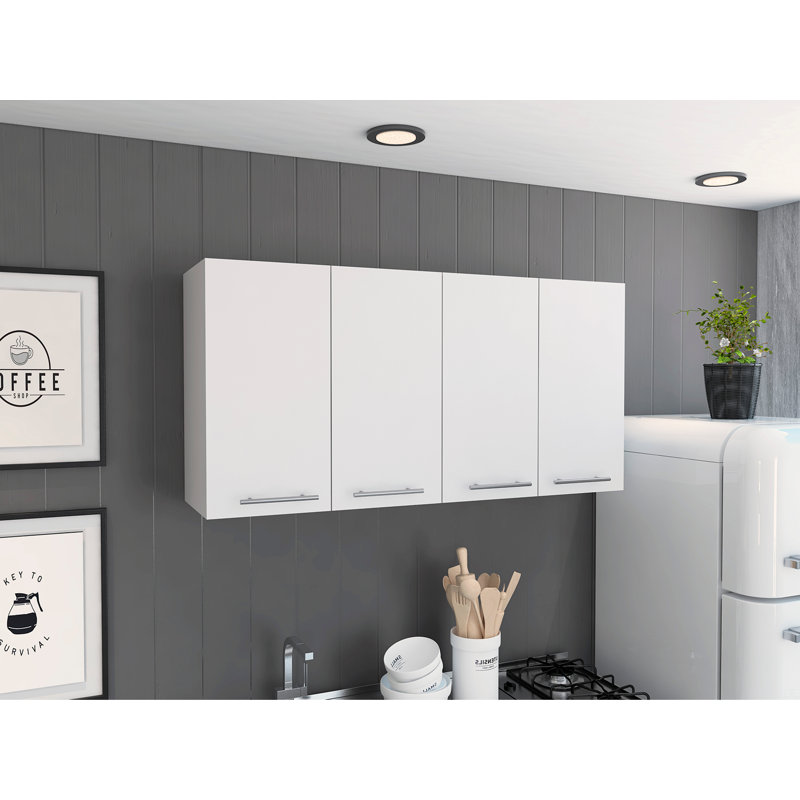 Armoire murale 120, quatre portes, deux armoires, deux tablettes, Blanc