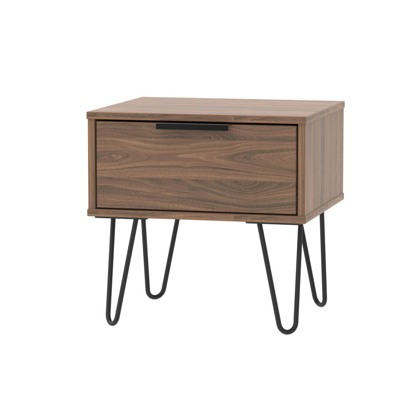 Fully Assembled Berryhill 1 Drawer Bedside Table, Carini Walnut