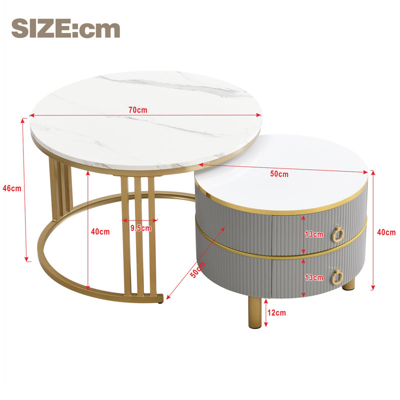 Avalise Frame Coffee Table with Storage, White/Grey, Gold