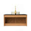Meuble-lavabo 36 po, armoire de rangement murale en contreplaqué avec portes doubles, comptoir en pierre frittée noire et lavabo rond en céramique blanche avec motif de pierre, couleur grain de bois de chêne brun