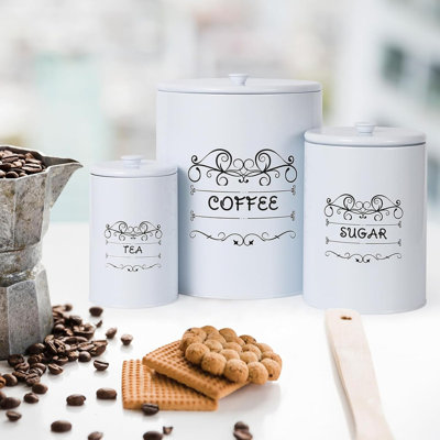 Country White Canisters Set of 3, Kitchen Storage Canisters with Airtight Lid for Coffee, Sugar, Tea