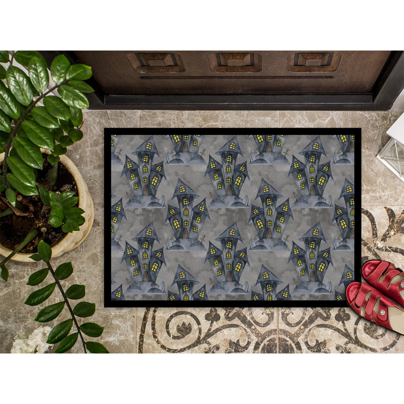 Tapis d'entrée antidérapant Adrienn Halloween Haunted House, H 0,2 po x l 36 po x P 24 po